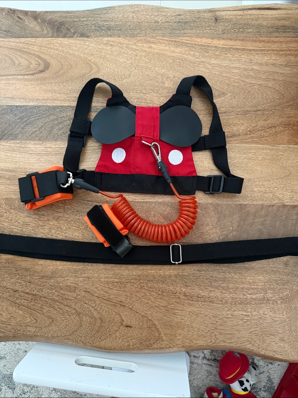 Red & Black Toddler Safety Harness with Orange Coiled Leash
